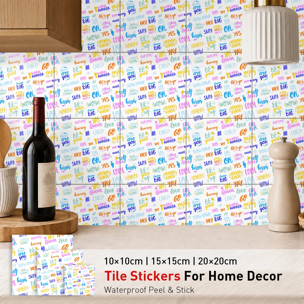 Colorful Positive Quote Tile Sticker, Inspirational Handwritten Text Self Adhesive Wall Decal, Fun Decor for Teen Room