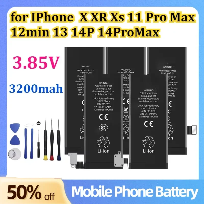 NEW Battery For iPhone X XR Xs 11 Pro Max 12 12mini 13Pro 14Plus 15ProMax High Capacity Replacement Mobile Phone Bateria