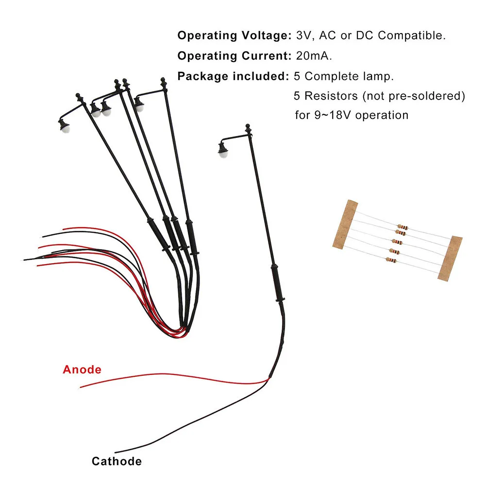 5 Stück Modelleisenbahn 1:87 Laternenpfahl Straßenlaternen HO OO Maßstab LEDs 3,54 Zoll Yard Garden Dekorative Mikro-Landschaftsdekorationslampe