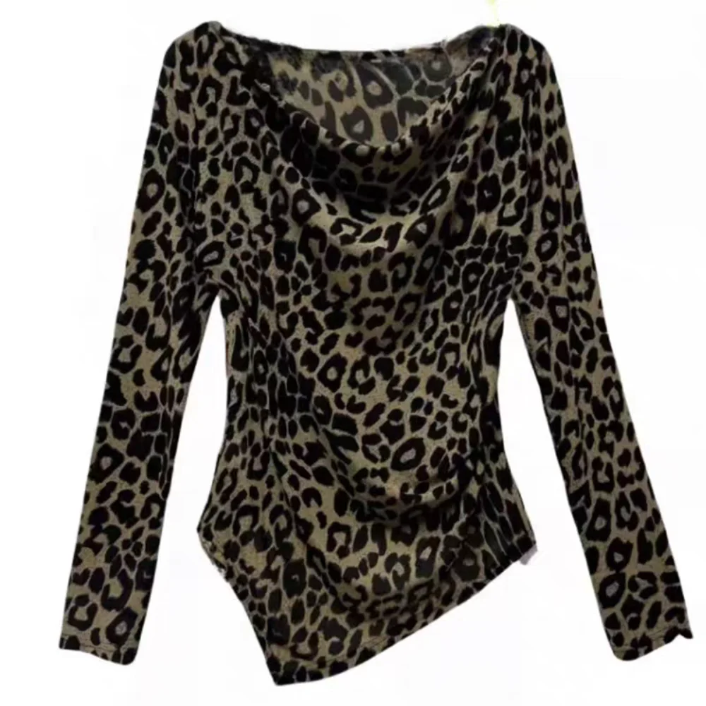 

Стильный нерегулярный укороченный топ с леопардовым принтом, нижняя рубашка, облегающие топы с лямкой на шее, жилет, леопардовая футболка, женская женская