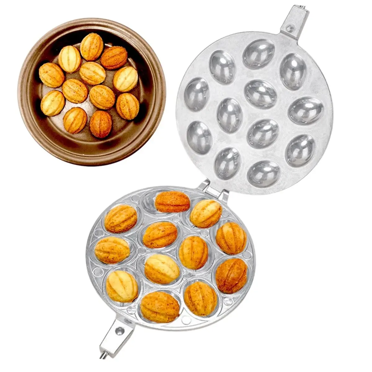 【AT48】 NEW Cookie Assorted Maker,12 Form Skillet,Oreshki Mold,Cookie Candy Maker Griddle - Walnut Press Pastry