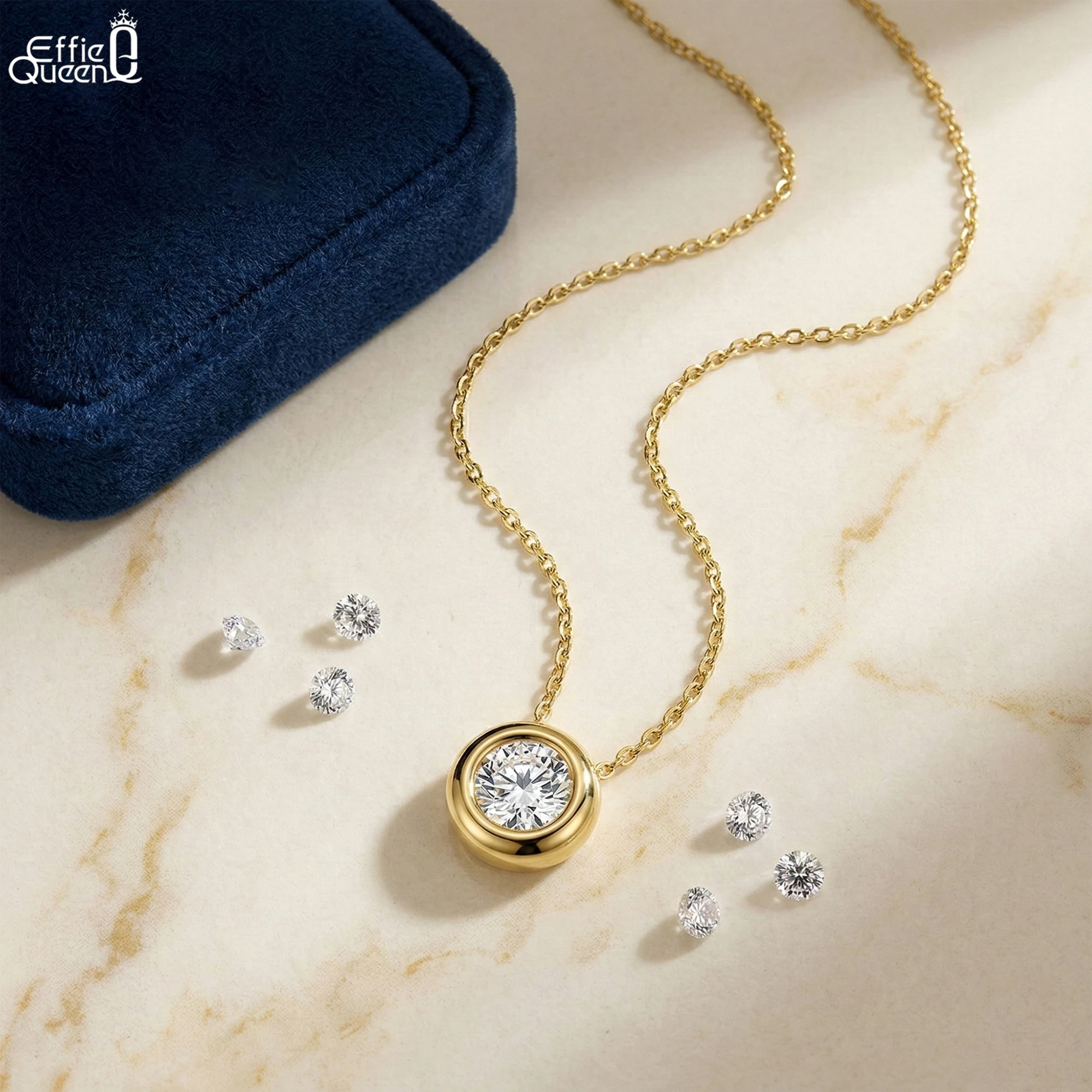 

Ожерелье Effie Queen с круглым цирконом, серебро 925 пробы, простое элегантное украшение с подвеской в виде круга, цепочка на ключицу с фианитами, APN18