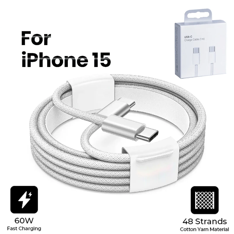 60W USB-C Fast Charge Charger For iPhone15 Pro/ProMax PD 20W USB Type C-C Cable For iPhone 15/Plus Macbook iPad Switch Data Cord