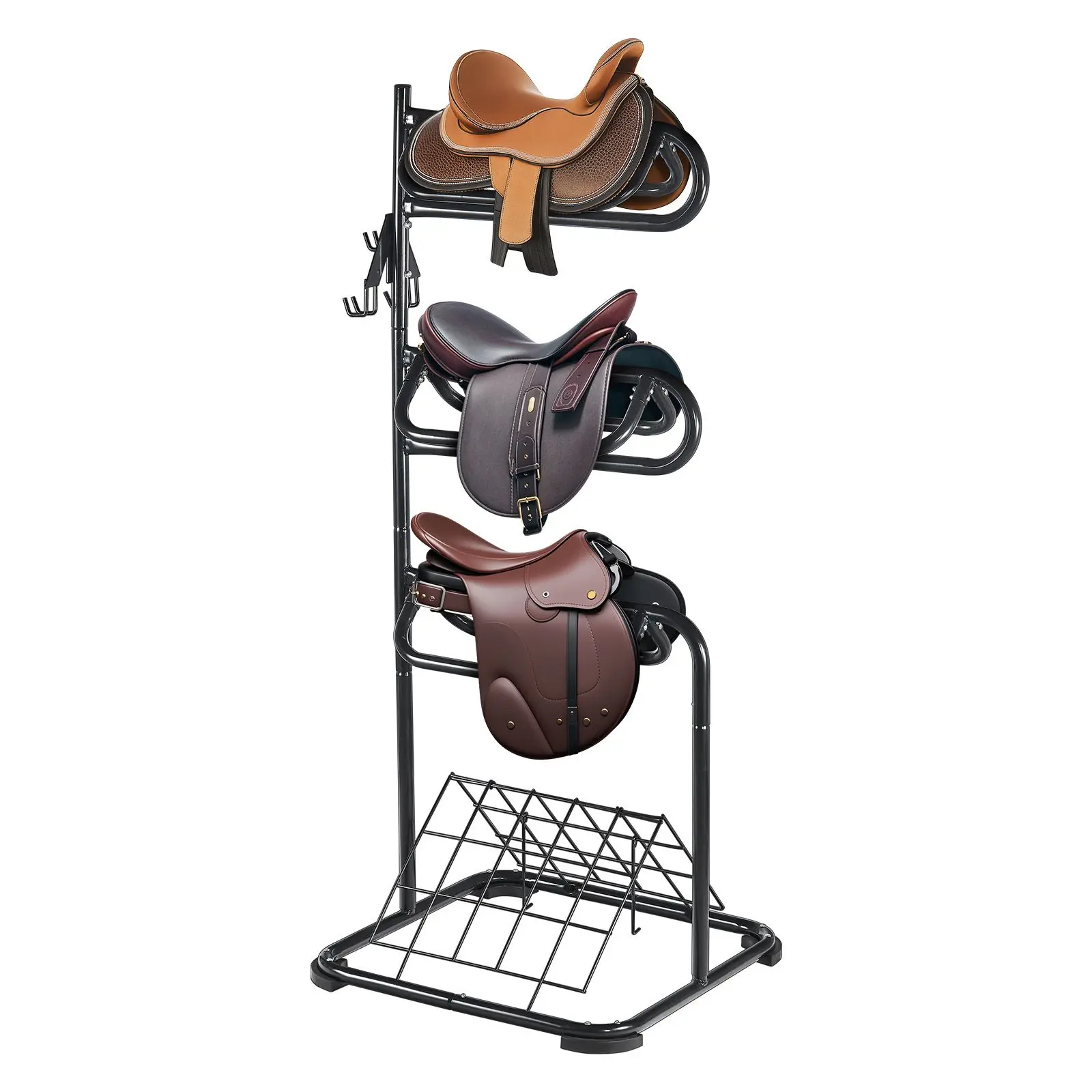 Freestanding Saddle Stand, 30 x 30 x 68.5 in, 3 Tiers Saddle Rack, Heavy Duty Saddle Blanket Holder with Removable & Rotating Ti