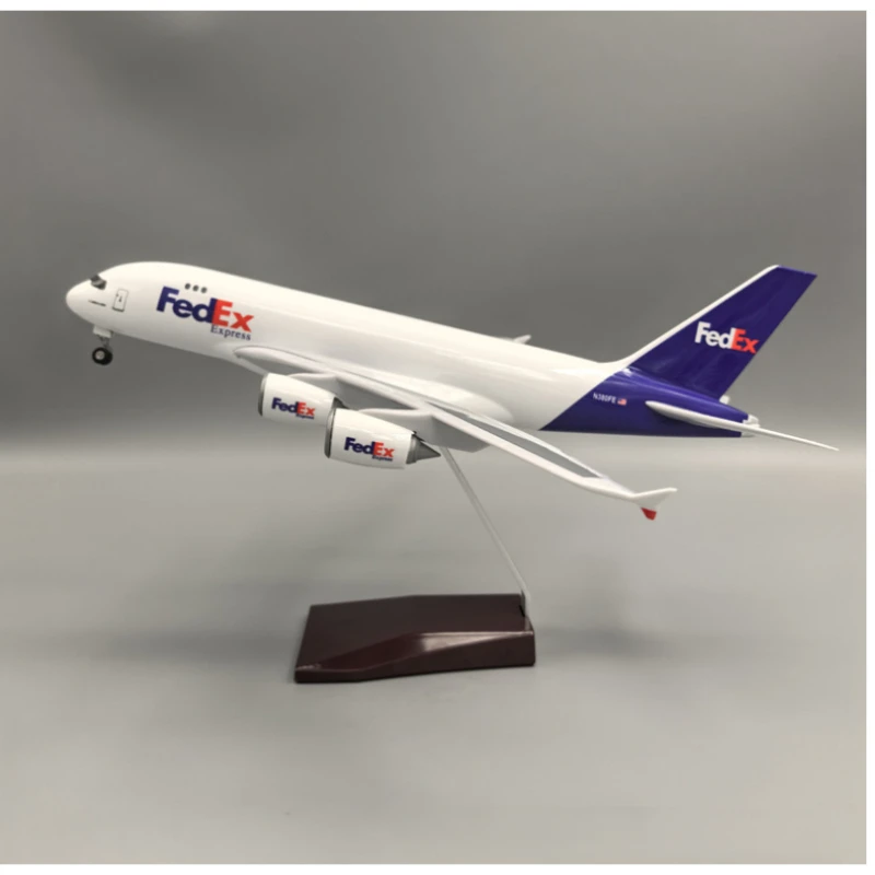 جديد 36C/47M 1/200 A380 FedEx طائرات البضائع الخطوط الجوية الراتنج يموت الصب طائرة مع عجلة الهبوط مجموعة الطيران العرض #2