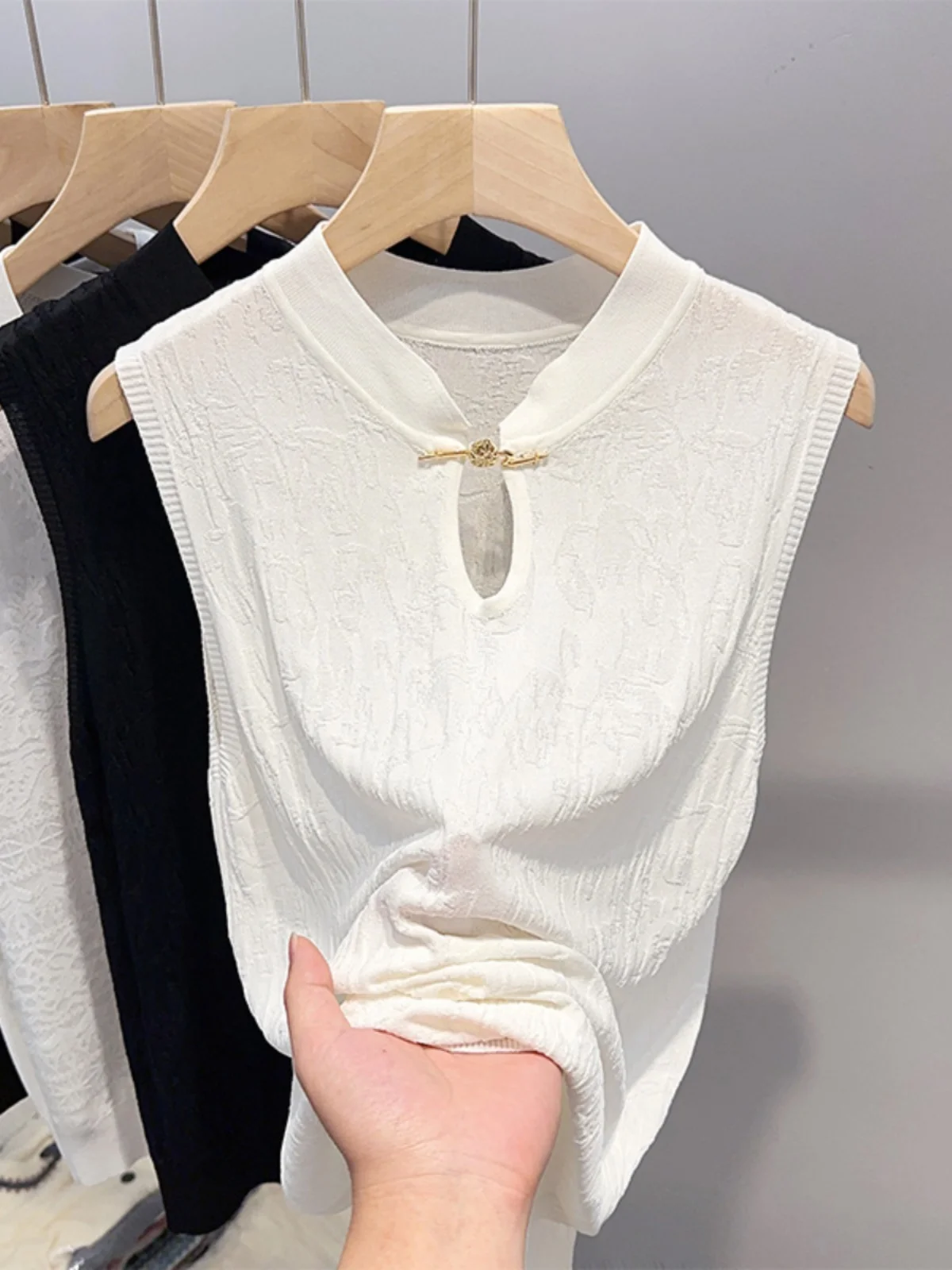 

Женский сексуальный вязаный жилет из ледяного шелка большого размера, новый летний китайский утягивающий топ без рукавов, прямой топ-труба pe