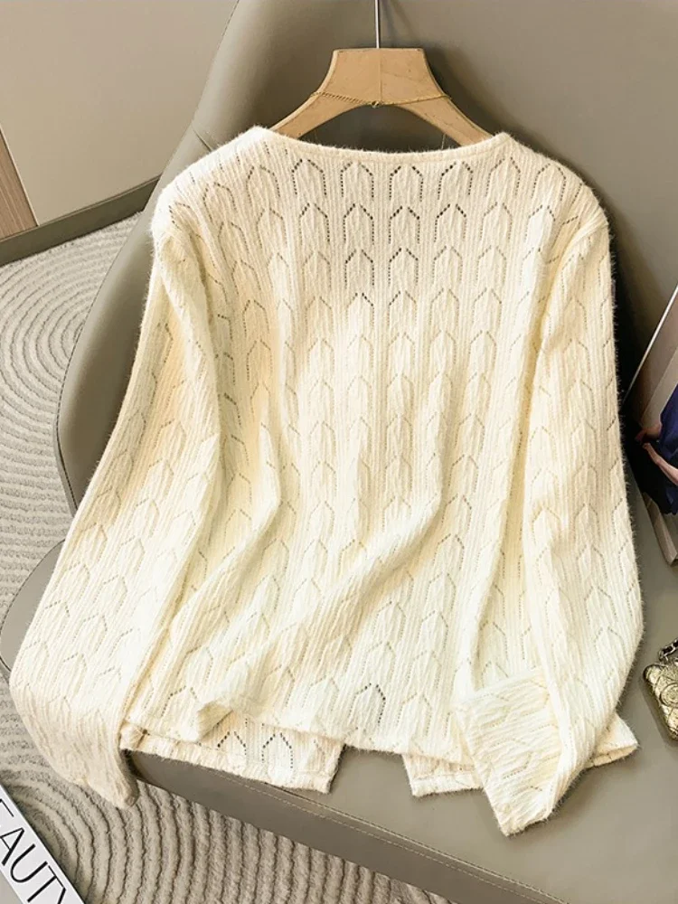 Style coréen col en v à manches longues pull grande taille femmes Cardigan automne hiver femmes vêtements femme solide mode évider haut