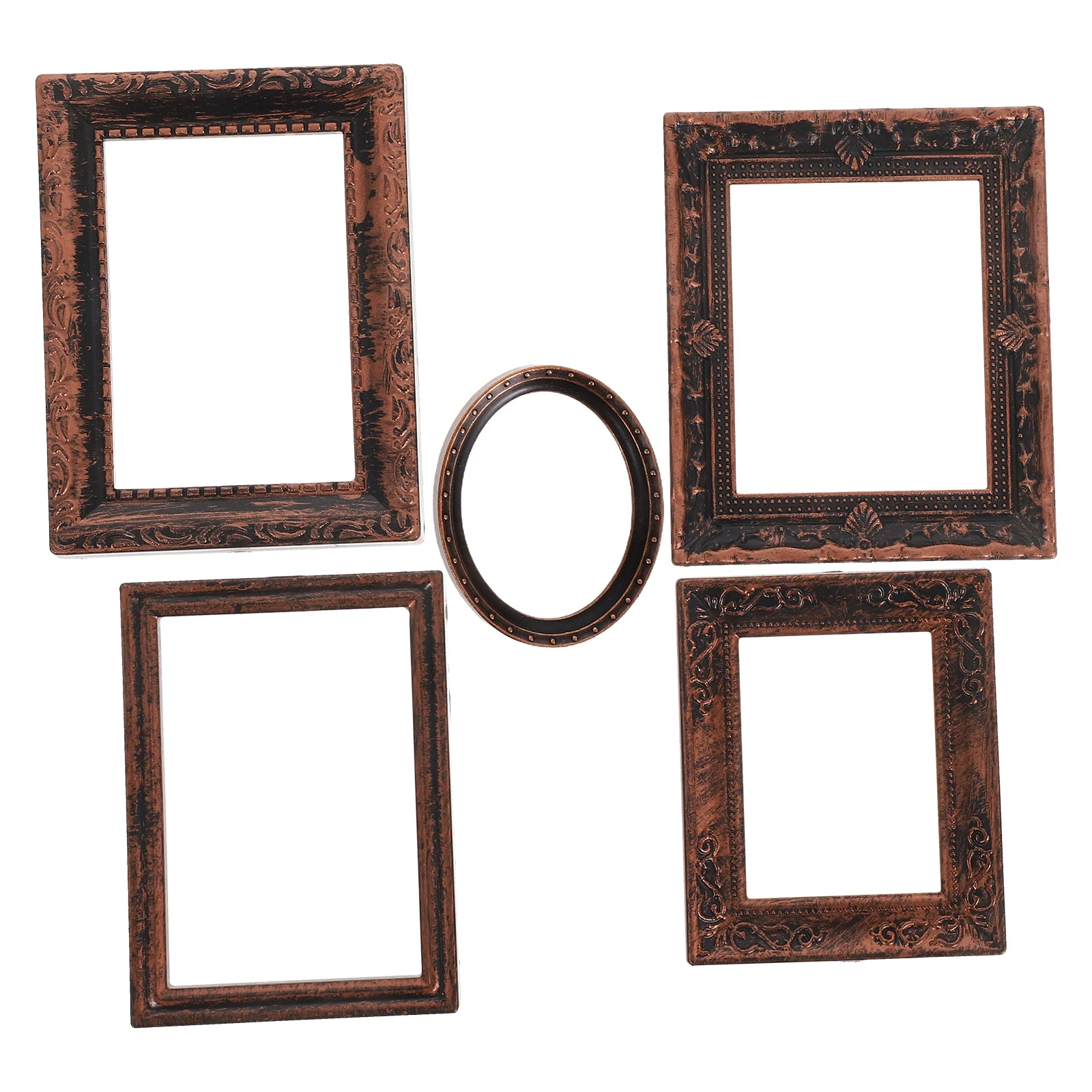 Cornici per foto in bronzo vintage in miniatura da 5 pezzi Scala 1:12 Mini accessori artigianali Decorazione per casa delle bambole Mini cornici Piccola cornice ovale