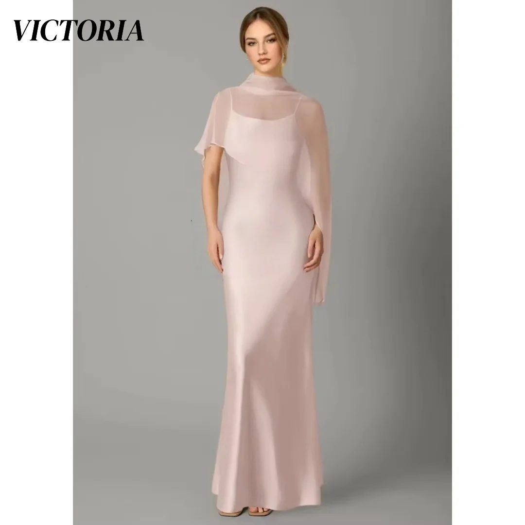 VICTORIA  Simple Sheath Sheer Straps Maxi Floor Length Illusion  Spaghetti strap Stole Mother Of The Bride Dresses Customized