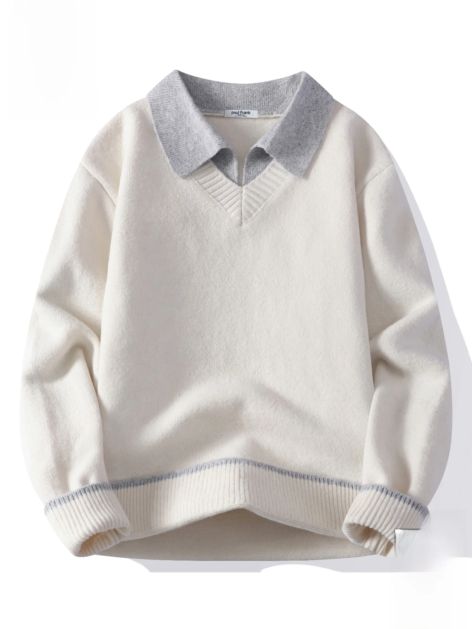 

Свитер Paul Frank с воротником, осенний, повседневный, вязаный, теплый, с эффектом двухслойности, с длинными рукавами, из смеси полиэстера и нейлона