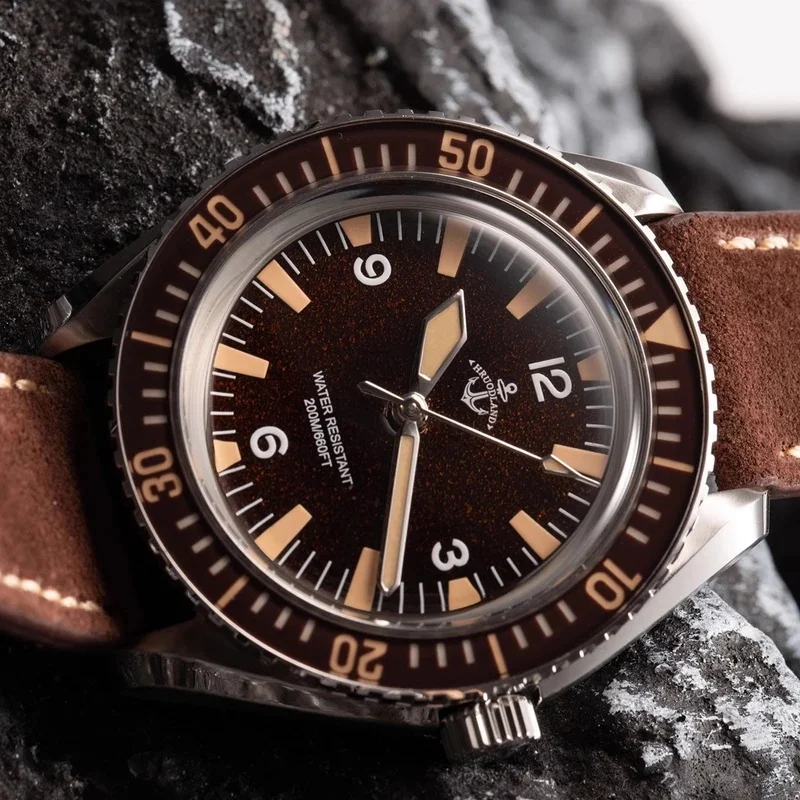 Hruodland F025 New Retro Sports Men Watches Automatic Mechanical Stainless Steel Brown Leather Wristwatch Male