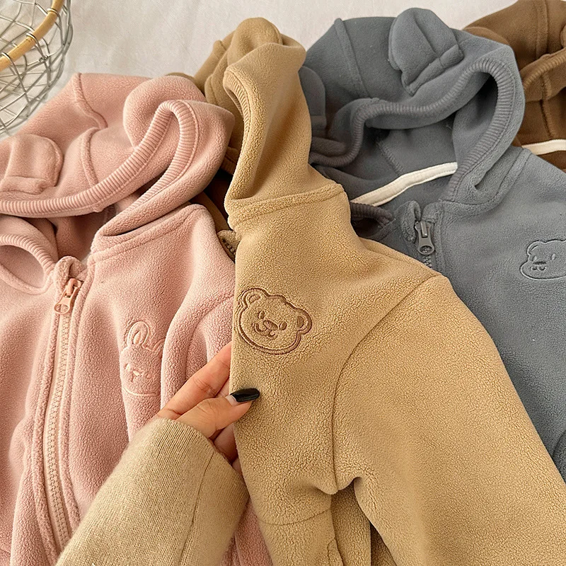 Baby thickened cotton-padded jacket autumn and winter new male and female baby cartoon hooded jacket plush cotton-padded jacket