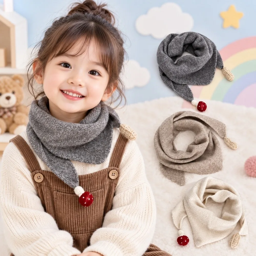 Cute Mushroom Peanut Knitted Scarf Soft Cotton Thicken Thermal Neckerchief Anti-Cold Windproof Triangle Scarf Girls Boys