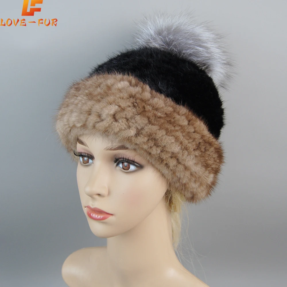 

Good Elastic Winter Women Warm Natural Mink Fur Hats Luxury Female Fur Hat Fashion Knitted Ladies Real Mink Fur Beanies Caps