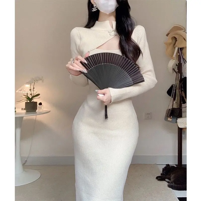 

Knee Length Pullovers Dog Print Sweaters Jumpers Women Vintage Embellished Golf Moda Lady Loose-Thickened Unique Collared Trendy