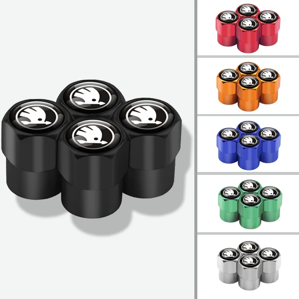 4PCS Car Styling Aluminum Emblem Wheel Tire Valve Stem Air Caps For Skoda S Octavia Fabia Rapid Yeti Superb Octavia A5 VRS VII