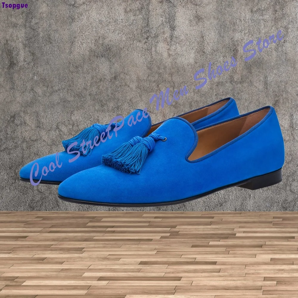 Bright Yellow Faux Suede Men Slip On Loafers Knotted Tassel Decor Round Toe Wedding Evening Fashion Dress Shoes 2026 Men Shoes