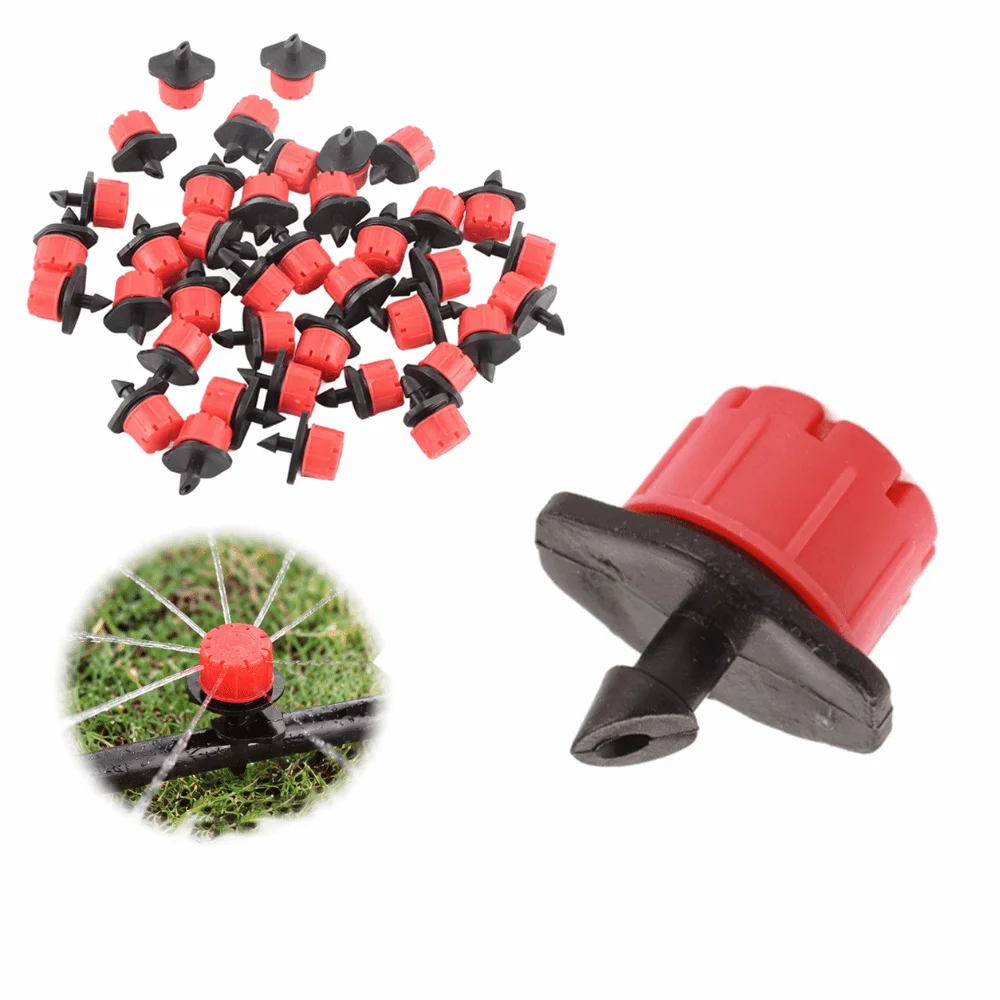 Red and Black Adjustable Irrigation Dripper Mini 1/4 Inch Barb Connection Irrigation Drippers Water-Saving Drip Emitter