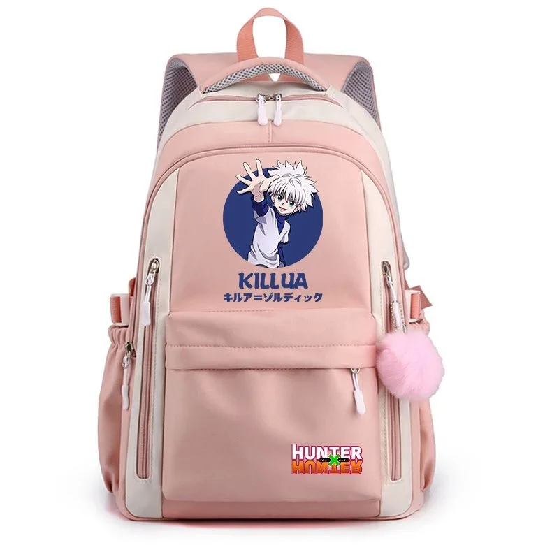 Rete traspirante, 30×42×23 cm Nero Blu Viola Rosa, Hunter x Hunter, Borse da scuola per studenti Bambini Adolescenti, Zaini anime Ragazze Ragazzi