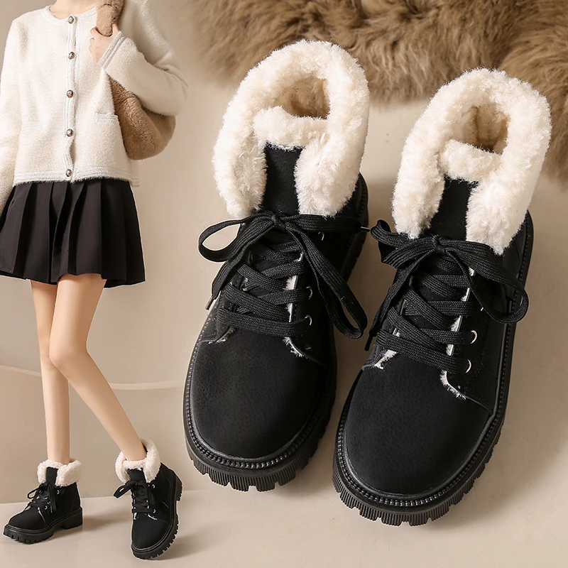 2026 Autumn Winter New Women Thick Sole Snow Boots Casual Fashion Versatile Fleece Lined Thickened Fur Integrated Cotton Shoes
