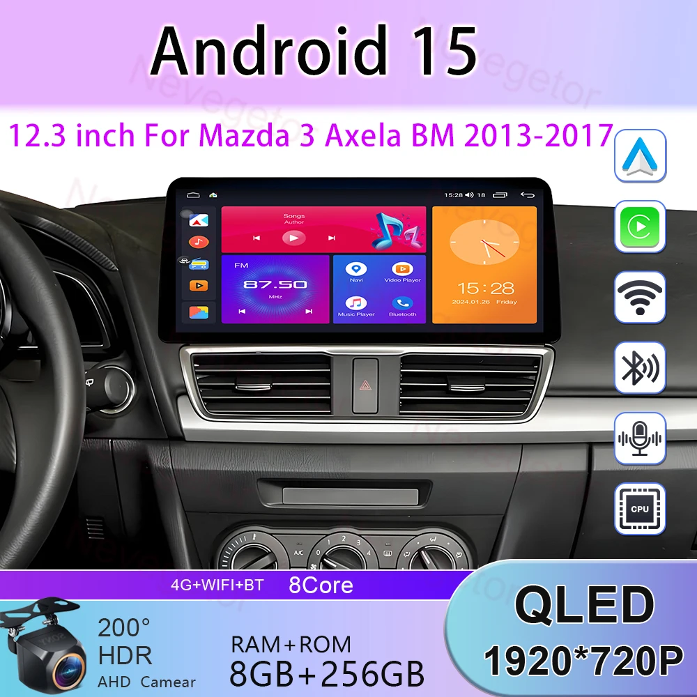 12.3 inch For Mazda 3 Axela BM 2013-2017 Android Auto Car Radio Multimedia Video Player WIFI GPS Navigation Stereo No 2din dvd