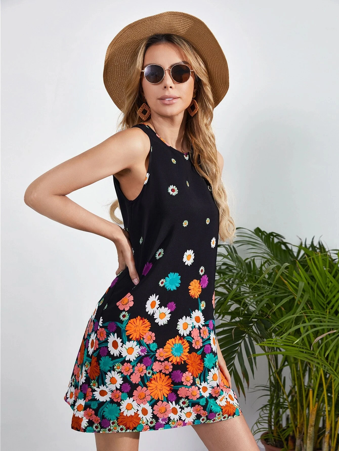 S-5XL Blumen druck Rundhals ausschnitt lässig langen Rock böhmischen Frauen ärmellose Sommer Strand Rock Shirt Reise Tasche Kleid