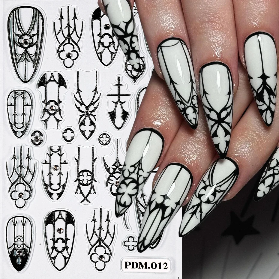 1pc Schwarz Gothic Fenster Nail art Aufkleber Vintage Kirche Spitze Design Nagel Selbst-klebe Aufkleber Sliders für maniküre Dekorationen