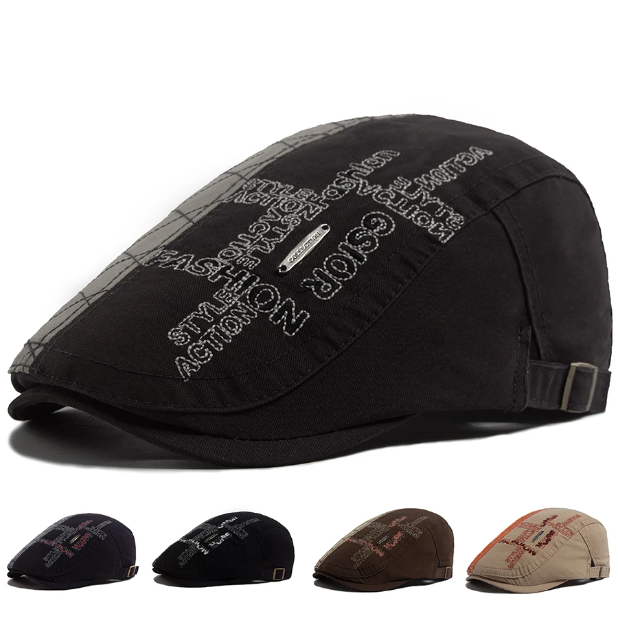

Мужские береты с буквенной этикеткой, модная винтажная кепка газетчика с вышивкой, весенне-осенняя плоская кепка для мужчин, повседневная уличная женская шляпа от солнца