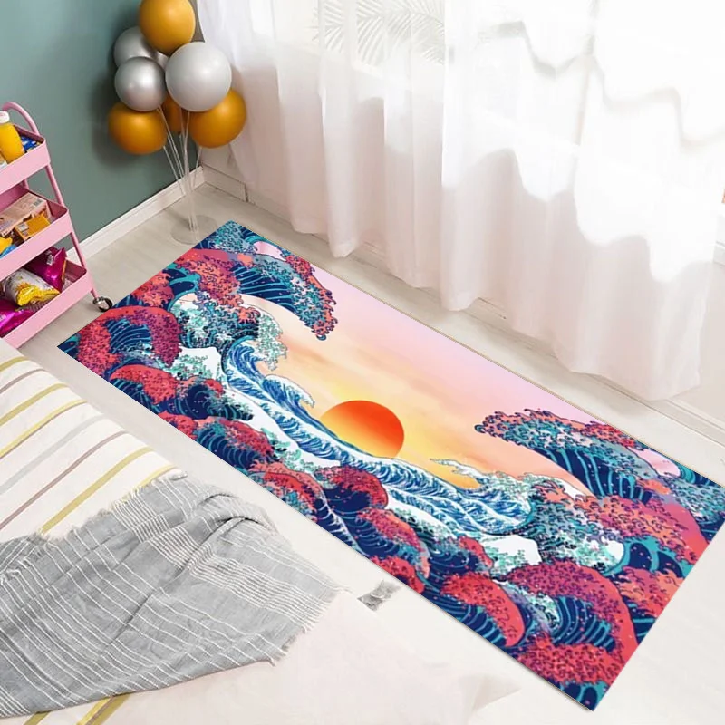 

Japanese Japanese Style Ukiyo-e Entrance Hall Carpet Kanagawa Surf Balcony Kitchen Living Room Bedroom Anti-skid Floor Mat