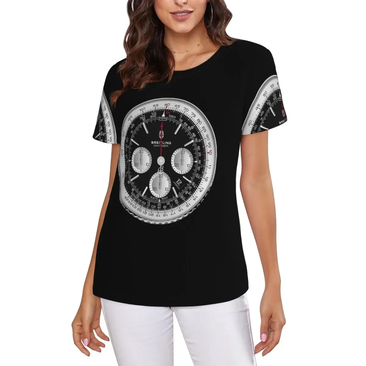 Black Luxury Watch Face T-Shirt Women Short Sleeve T Shirts O-Neck Clothes Cotton Summer Tees Streetwear
