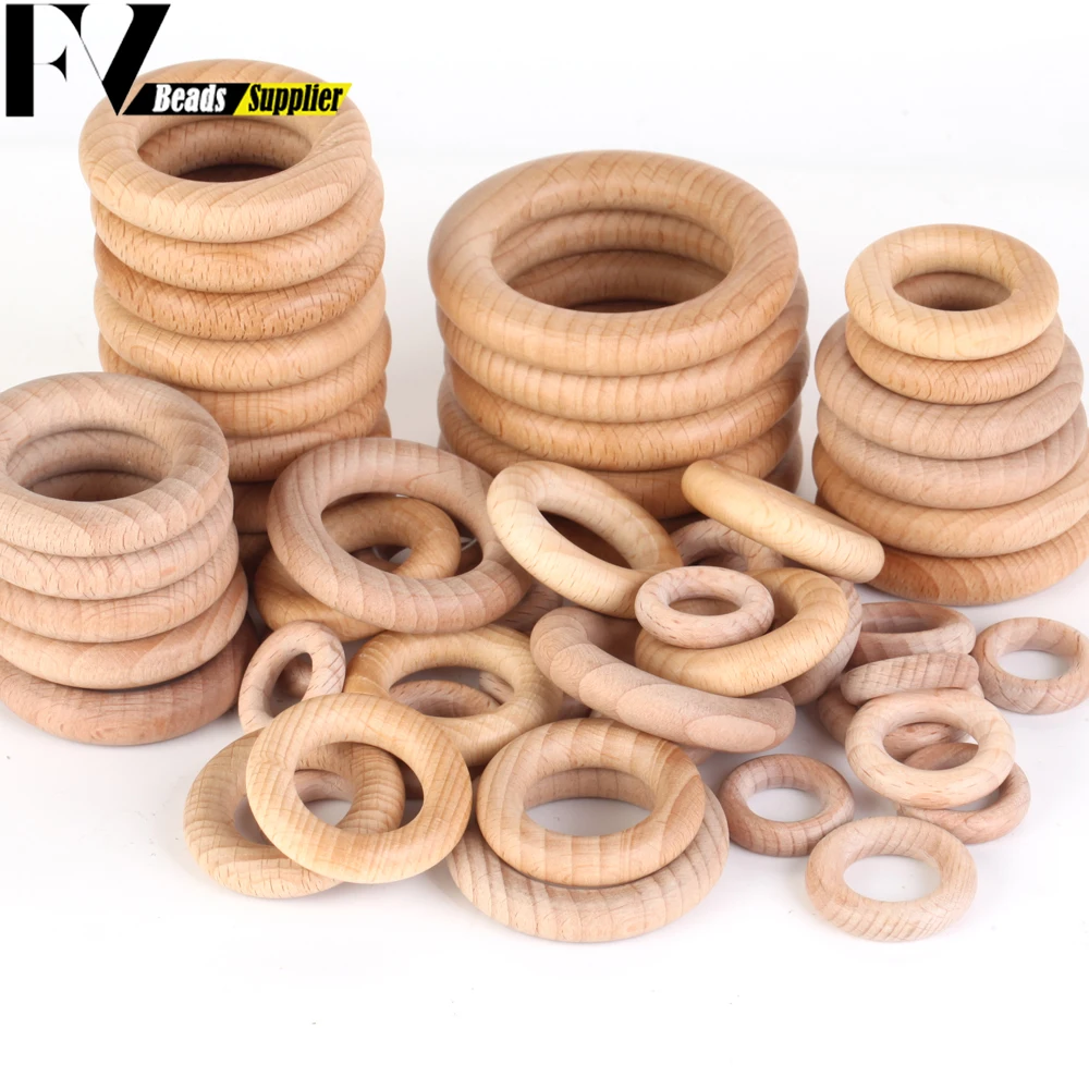 Nature Beech Wood Beads 25-70mm Hollow Circle Ring Baby Teether Wood Beads Infants Teething Care Product DIY Necklaces Wholesale