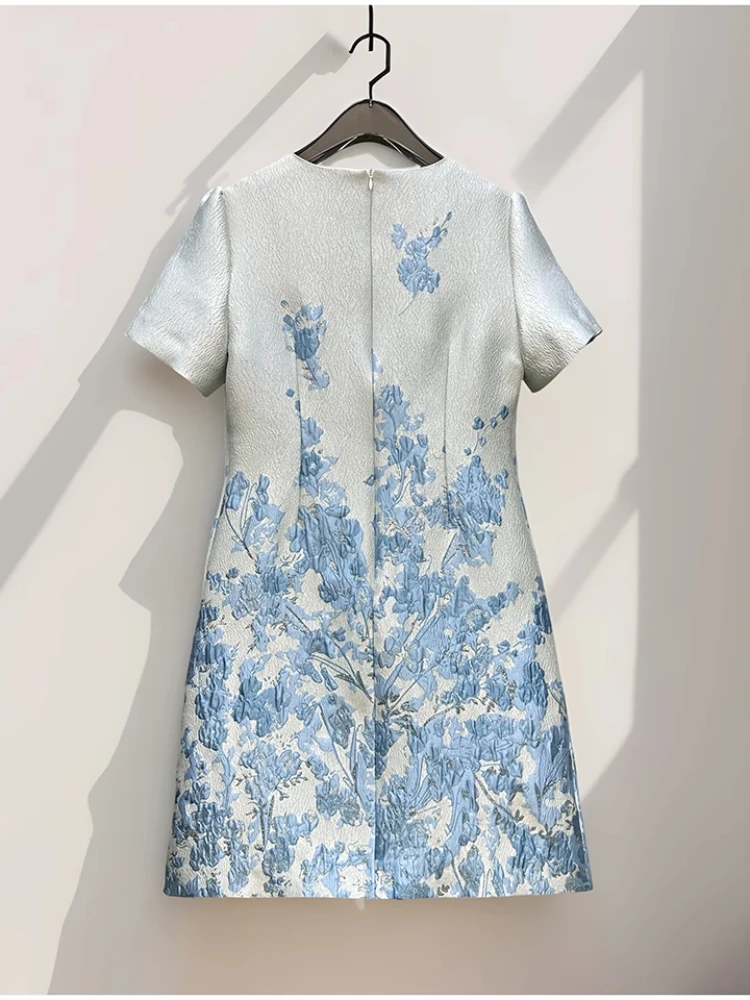 Elegant Socialite Dresses Embossed Jacquard 3D Diamond Sequins Crew Neck Short Sleeve High Waist Slim Short Evening Dress Women