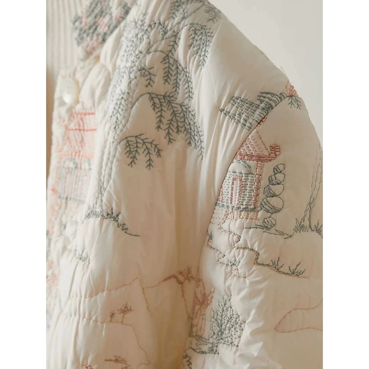 

New Chinese Sle Heavy Embroidery Lightweight Cotton Jaet Large Size Women's Faionable Stand Collar Versatile Cotton Coa...