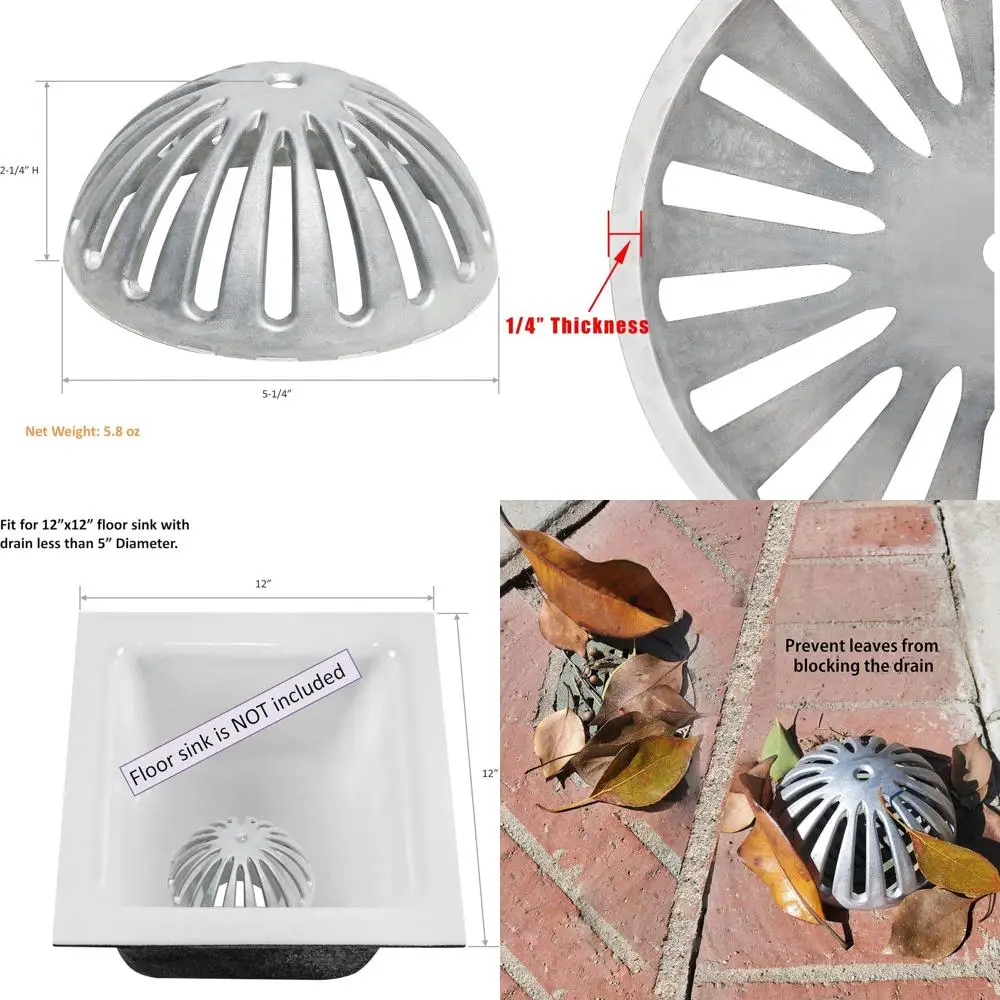 

Heavy Duty Dome Sink Drain Strainer, 5-1/4 Diameter, 2-1/4 High, 5 Pack for Kitchen, Restaurant, and Food Service