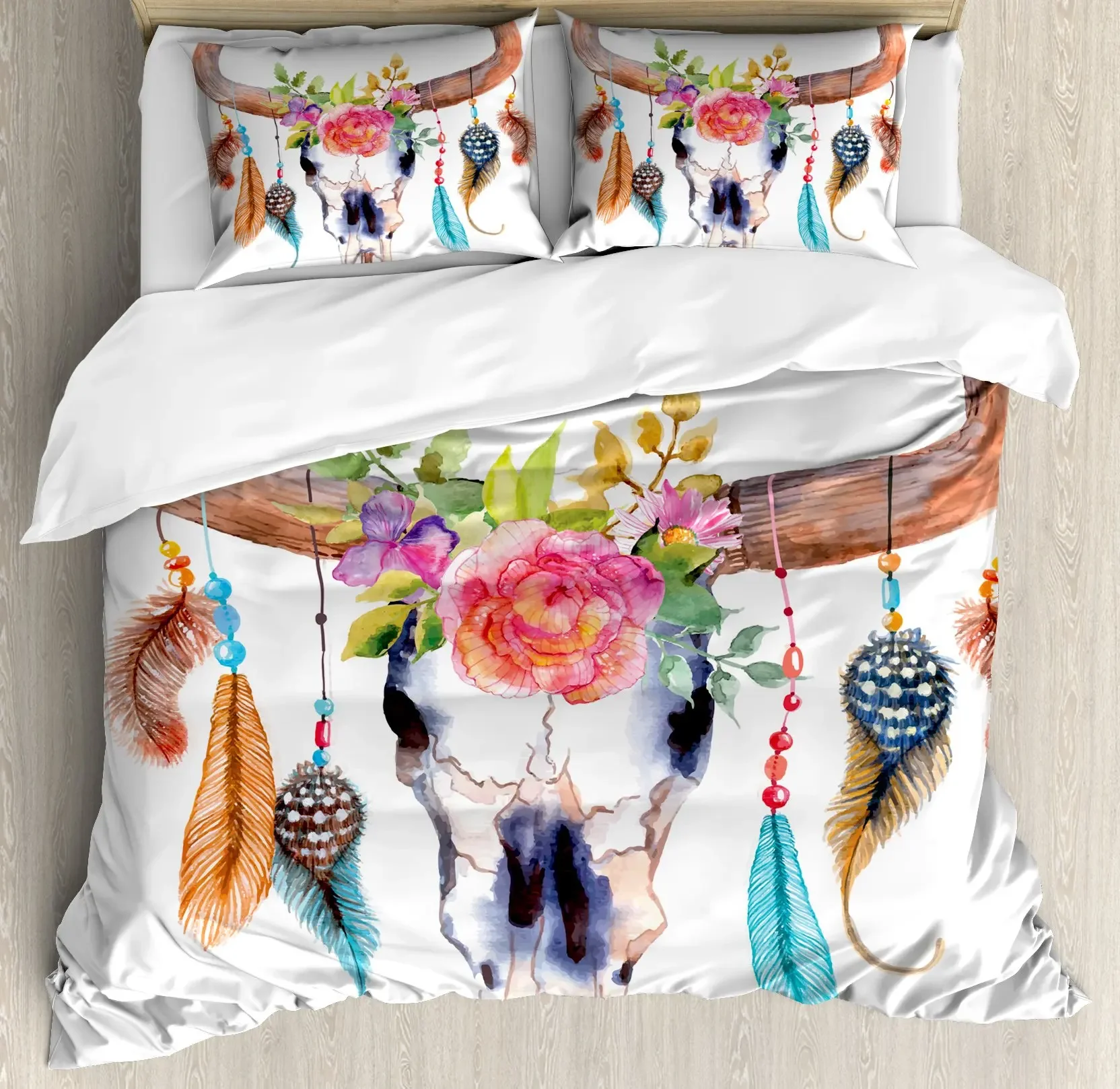 Feathers Duvet Cover Set, Vaned Types Print, Decorative 3 Piece Bedding Set with 2 Pillow Shams, King Full Size Home Decoration