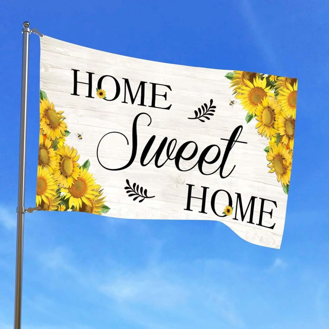 Home Sweet Home Sunflower Flag Bee Spring Summer Farmhouse Party Supplies Backdrop House Flag for Seasonal Holiday Party