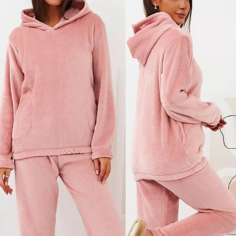 

Women Hooded Sweatshirt Leg Pants 2 Piece Set Casual Hooded Sweatshirt Trousers Home Two-Piece Suit Female Pajama Sets