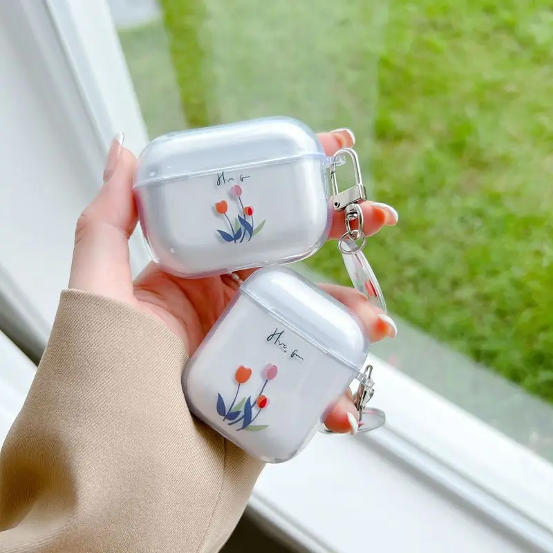 Funda artística con flores y corazón para Apple AirPods 1, 2, 3 Pro, 2.a funda para auriculares Bluetooth, funda protectora suave de silicona, llavero