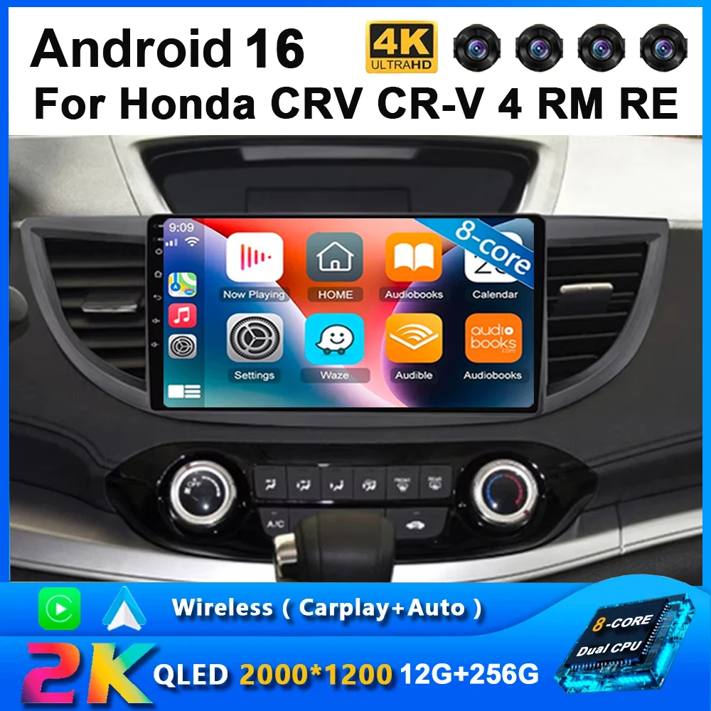 Android 16 Car Radio For Honda CRV CR-V 4 RM RE 2012 2013 2014 2015  2016 Navigation GPS Multimedia Video Player Stereo WiFi+4G
