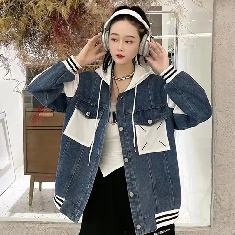 

Women's Denim Splicing Jackets Womens Spring Autumn 2023 New Niche Design Contrasting Lapel And Patchwork Jacket Coat