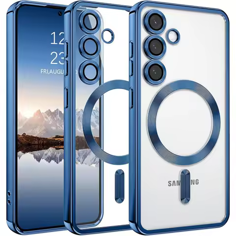 Luxury Magnetic For Magsafe Case For Samsung Galaxy S25 Edge S24 FE S23 S21 Plus Ultra Glitter Plating Silicone Cover Clear Soft