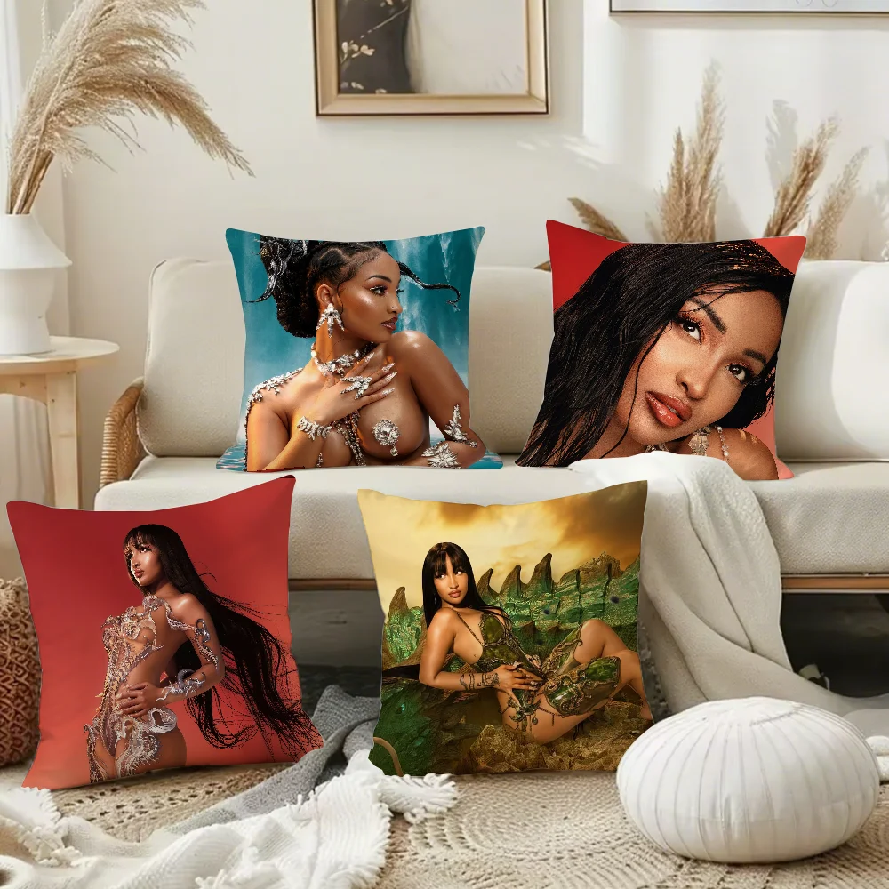 المغني S-Shenseea لا تتأخر أبدًا هنا كيس وسادة مربع على الوجهين الطباعة قصيرة أفخم غطاء وسادة أريكة وسادة غرفة نوم