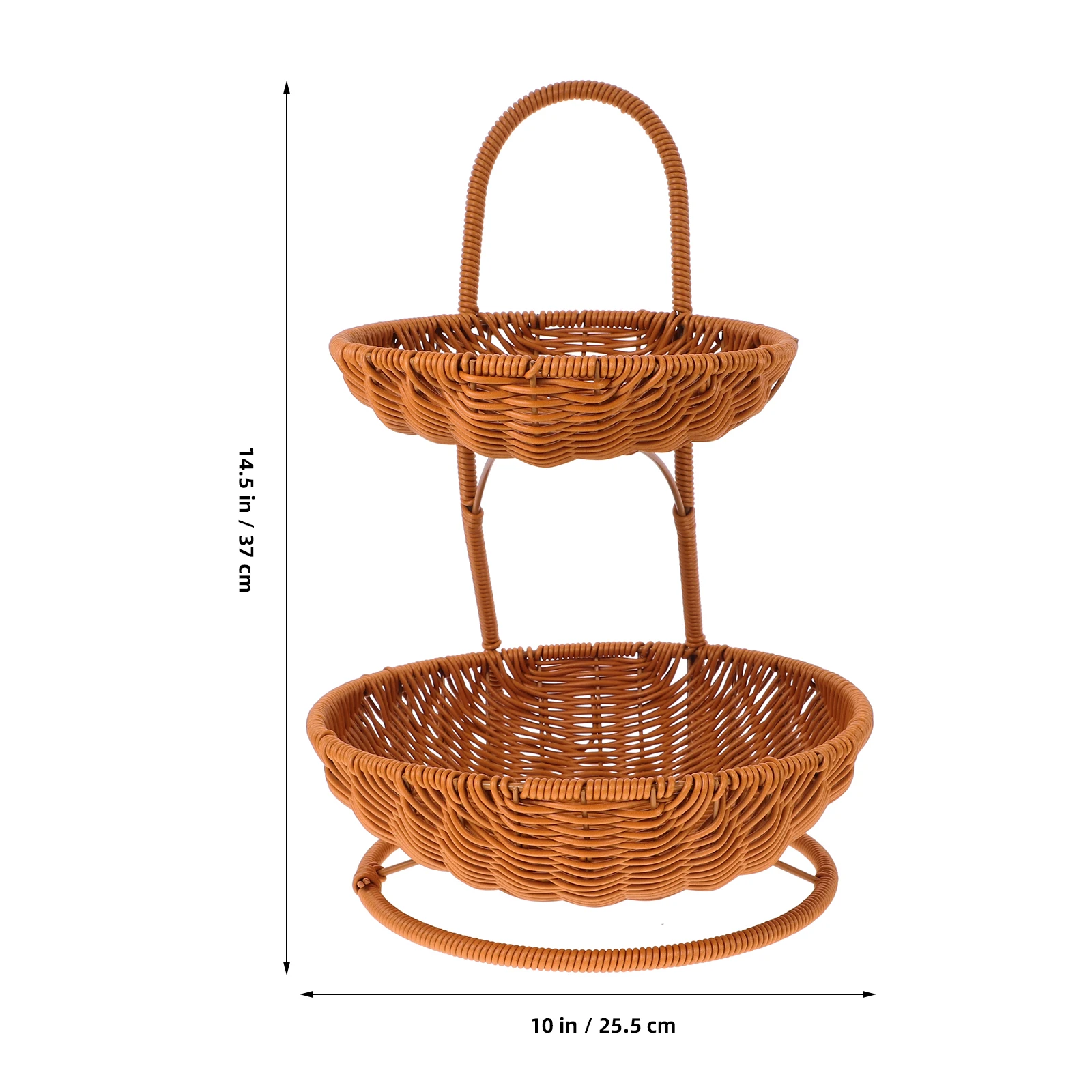 

Round Woven Bread Basket Imitation Rattan Double Layer Fruit Storage Tray Multi Kitchen Sundries Holder Serving