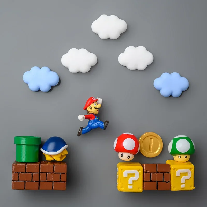 Super Mario Peripheral Cartoon Game Figures 3D Stereo Refrigerator Magnet Home Decoration Fridge Magnet Stickers Accessories