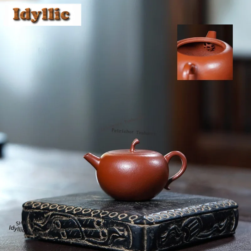 130ml Ancient Yixing Purple Clay Teapots Handmade Apple Pot Raw Ore Zhu Mud Tea Maker Kettle Chinese Zisha Tea Set Gift Craft
