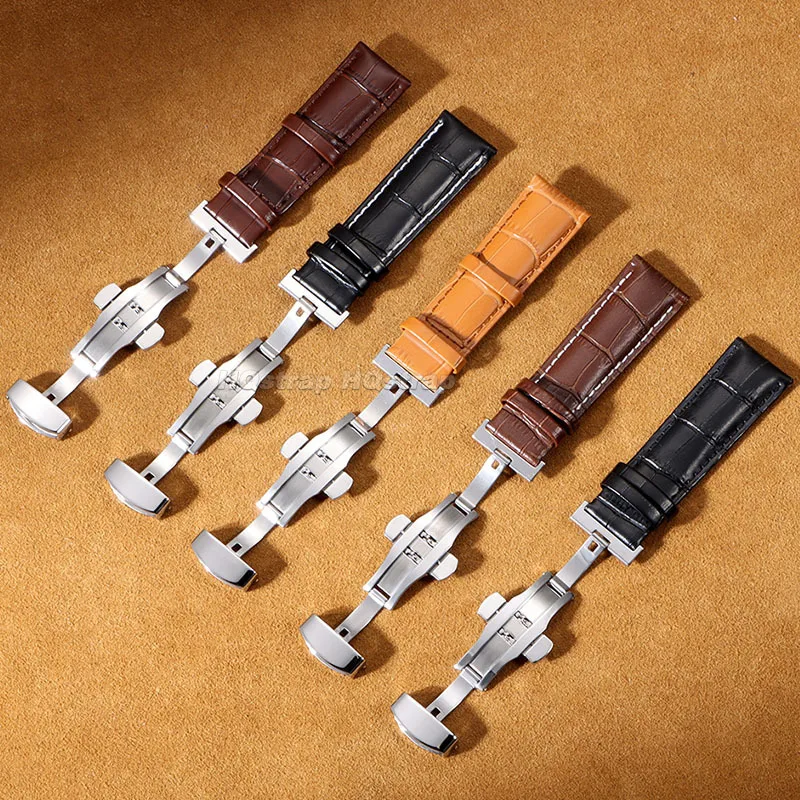 Cinturino in vera pelle 16mm 18mm 20mm 22mm 24mm cinturino in pelle di vacchetta vintage per Seiko per braccialetto Omega cinturino con fibbie a farfalla