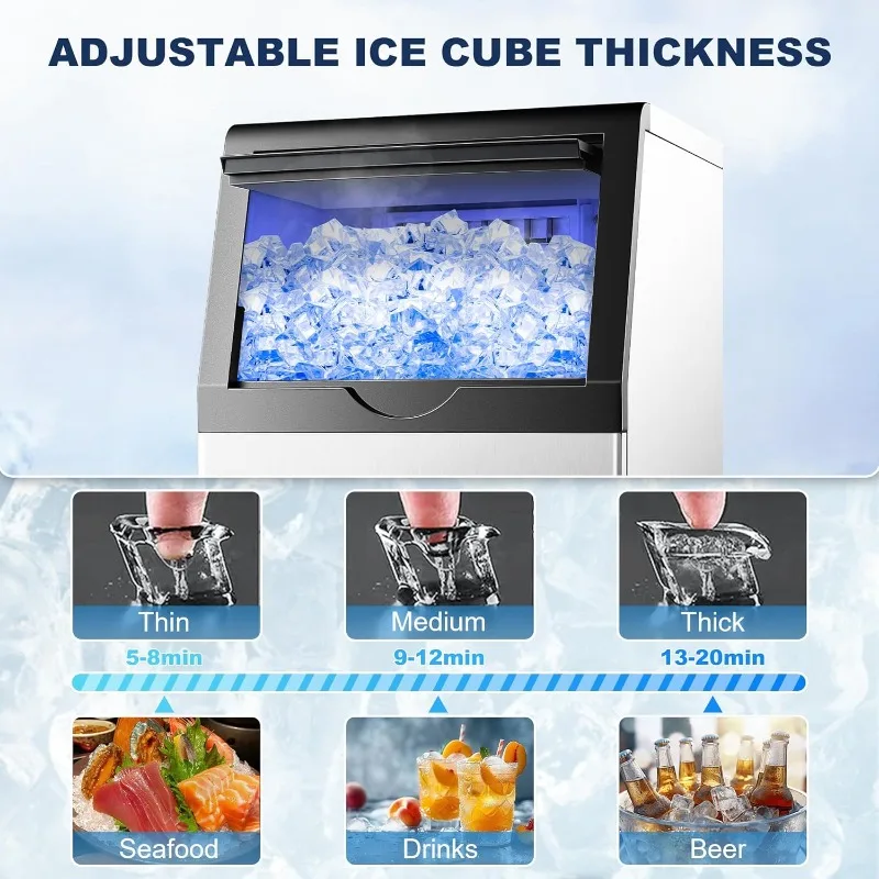 90LBS/24H Ice Maker Machine, Undercounter or Freestanding Stainless Steel Ice Machine with 25LBS, 32 Cubes/Cycle, Self-Cleaning