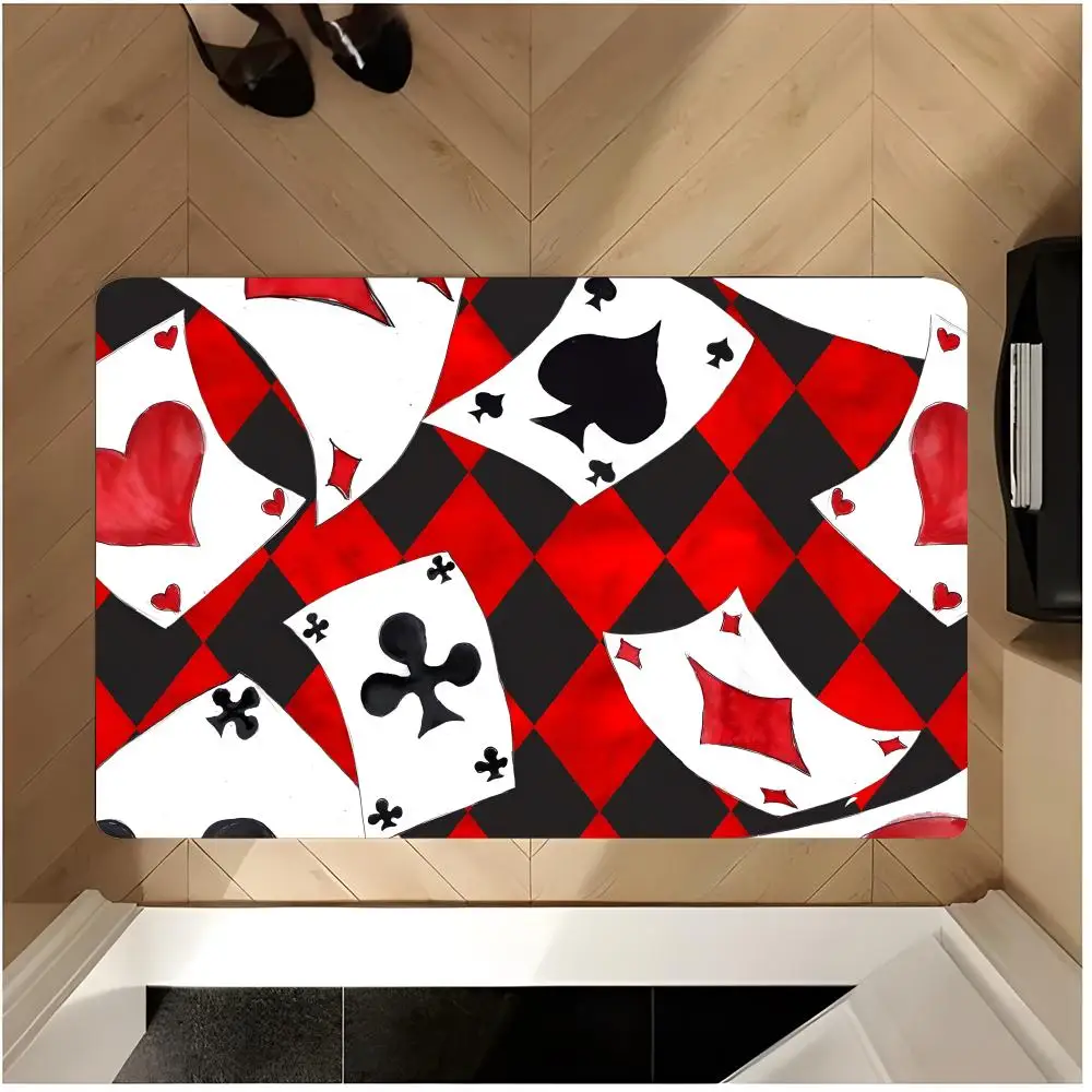 casino card game graphic print Playing Card Suits Floor Mat Washable Absorbent Flannel Door Mat Non-Slip Indoor Floor Rug
