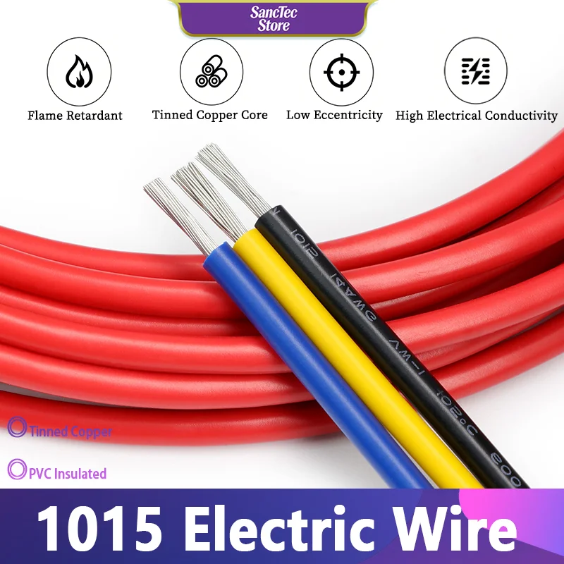 3/5/20m 1015 Electric Wire Multi-stranded 24 22 20 18 16 14 12 10 8 AWG 600V PVC Lamp Lighting Tinned Copper Cable DIY Line