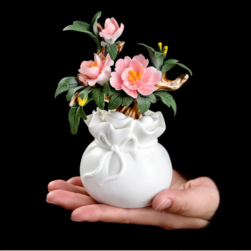 

Chinese style Zhaocai Ceramic Flower Decoration living room Courtyard balcony Office desktop Home furnishings Housewarming gift